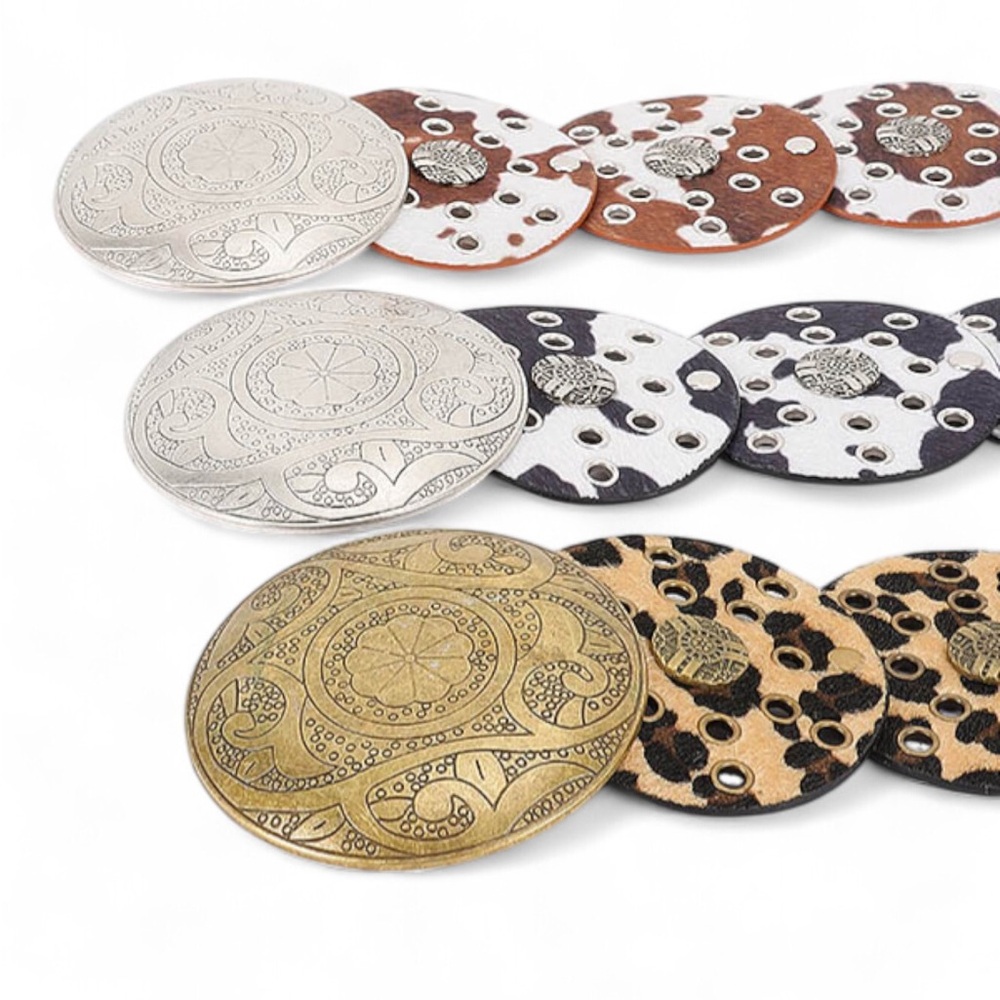 Vegan Leather Animal Print Western Concho Statement Belt